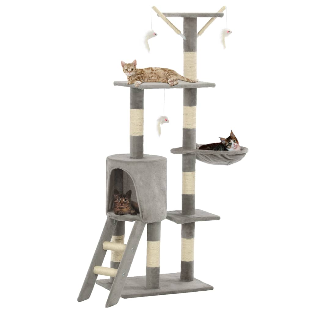 Glamorous Pups : vidaXL Cat Tree Grey Particle board, plush, sisal 54.3 in tall Durable