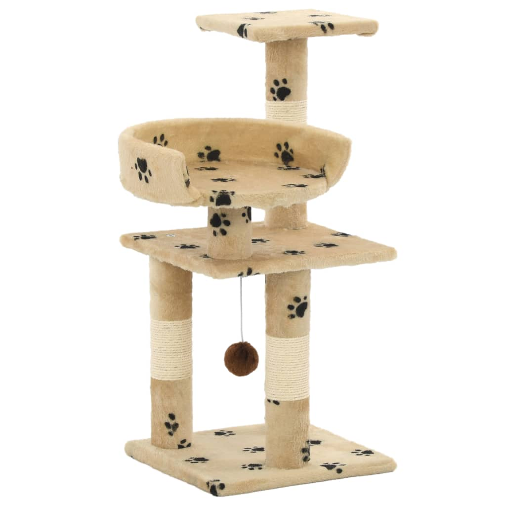 Glamorous Pups : vidaXL Cat Tree Beige with paw prints Particle board, soft plush, sisal rope