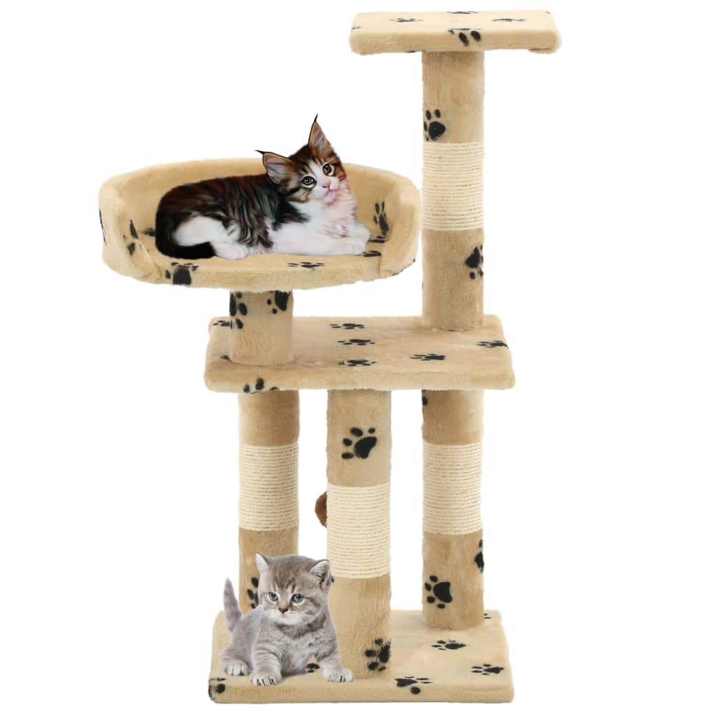 Glamorous Pups : vidaXL Cat Tree Beige with paw prints Particle board, soft plush, sisal rope