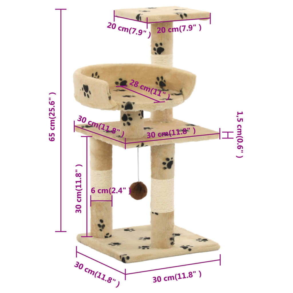 Glamorous Pups : vidaXL Cat Tree Beige with paw prints Particle board, soft plush, sisal rope