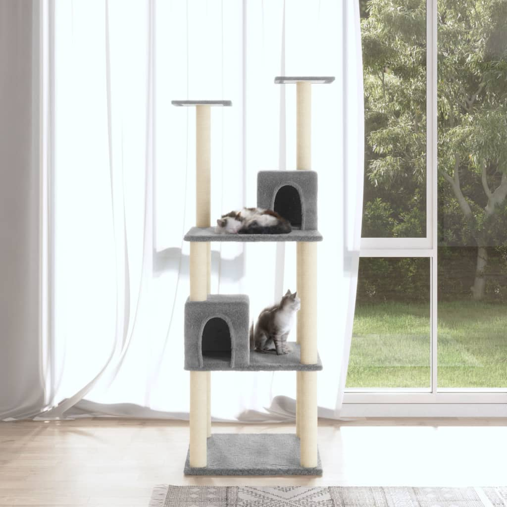 Glamorous Pups : vidaXL Cat Tree Light gray Engineered wood, plush, sisal 55.5 in tall