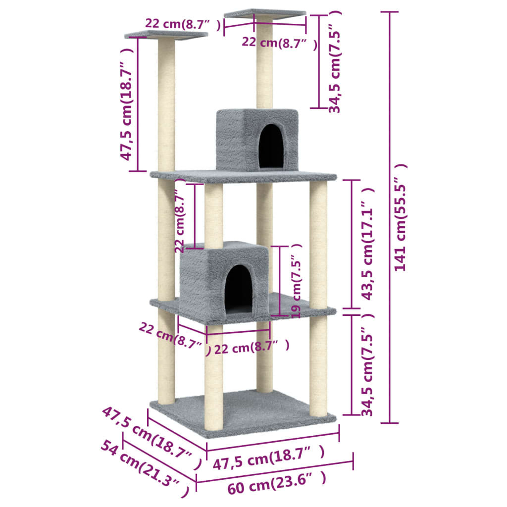 Glamorous Pups : vidaXL Cat Tree Light gray Engineered wood, plush, sisal 55.5 in tall