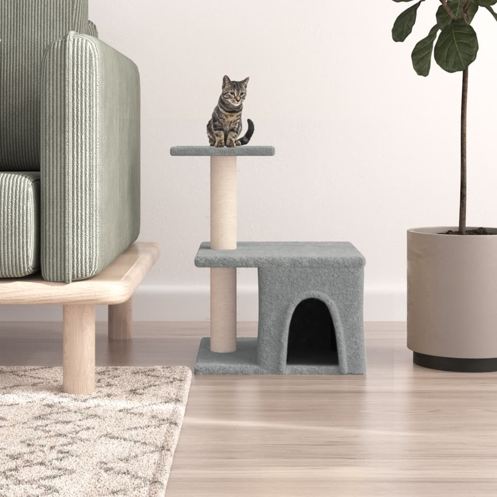 Glamorous Pups : vidaXL Cat Tree Light Grey Engineered Wood, Plush, Sisal Small