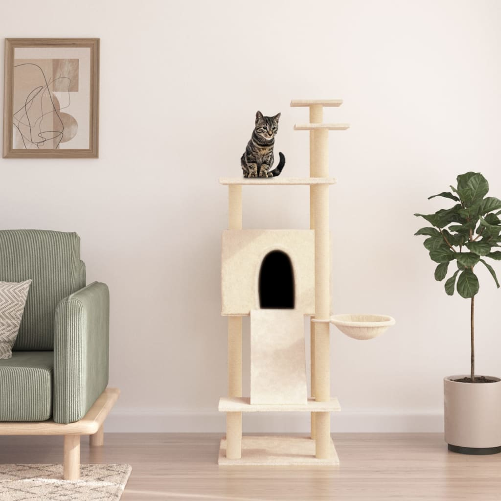 Glamorous Pups : vidaXL Cat Tree Cream Engineered wood Large Cat Tree Rectangular