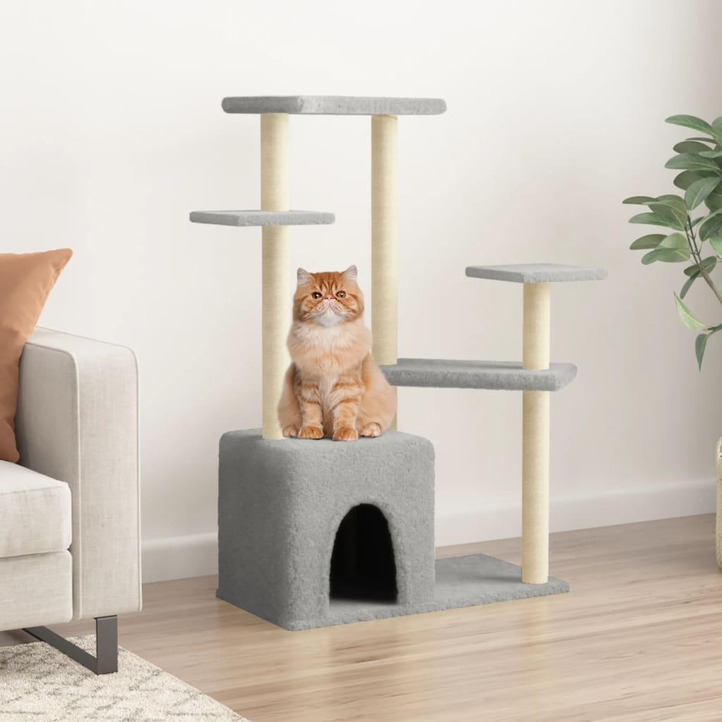 Glamorous Pups : vidaXL Cat Tree Light Grey Engineered Wood, Plush, Sisal 42.3 in Tall