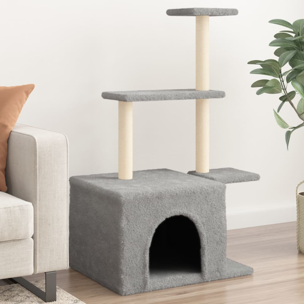 Glamorous Pups : vidaXL Cat Tree Light grey Engineered wood, plush, sisal Durable