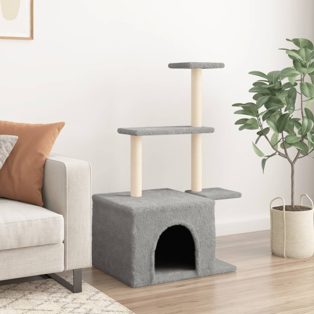Glamorous Pups : vidaXL Cat Tree Light grey Engineered wood, plush, sisal Durable