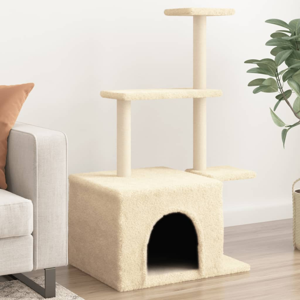 Glamorous Pups : vidaXL Cat Tree Cream Engineered wood, plush, sisal 43.3 in tall Durable