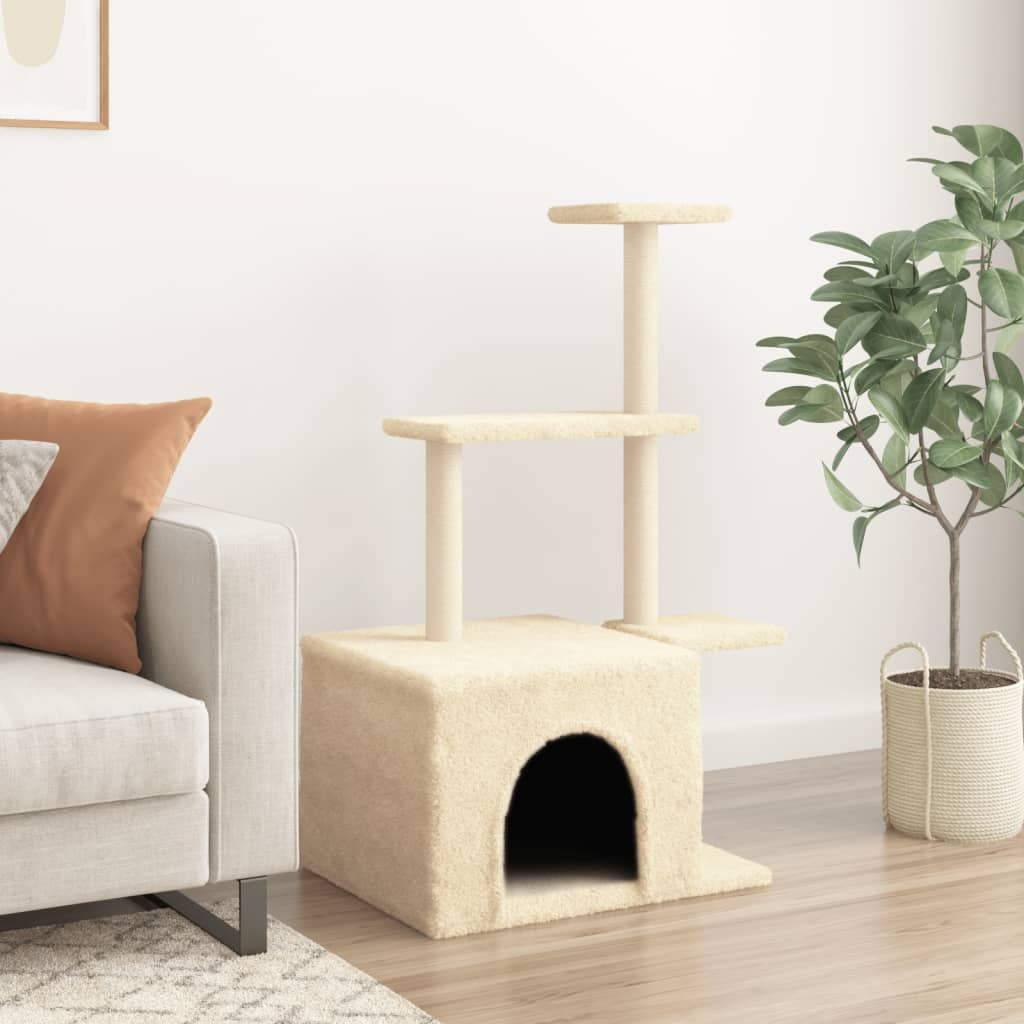 Glamorous Pups : vidaXL Cat Tree Cream Engineered wood, plush, sisal 43.3 in tall Durable