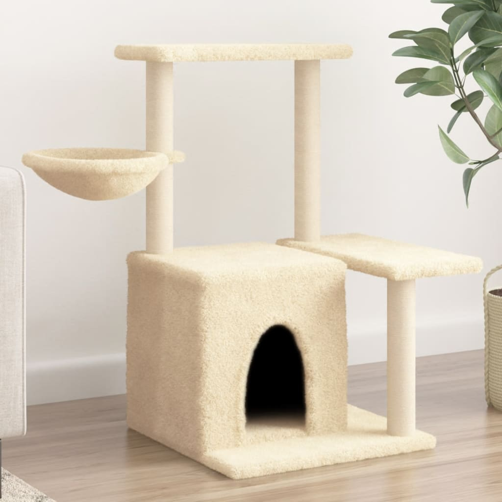 Glamorous Pups : vidaXL Cat Tree Cream Engineered wood, Plush, Sisal