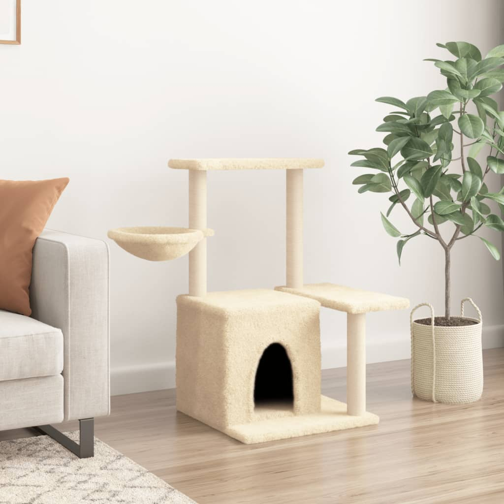 Glamorous Pups : vidaXL Cat Tree Cream Engineered wood, Plush, Sisal