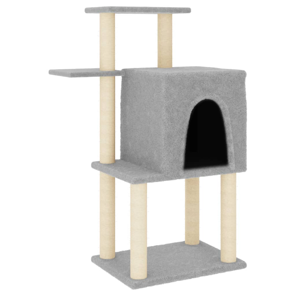 Glamorous Pups : vidaXL Cat Tree Light grey Engineered wood, plush, sisal Medium Durable