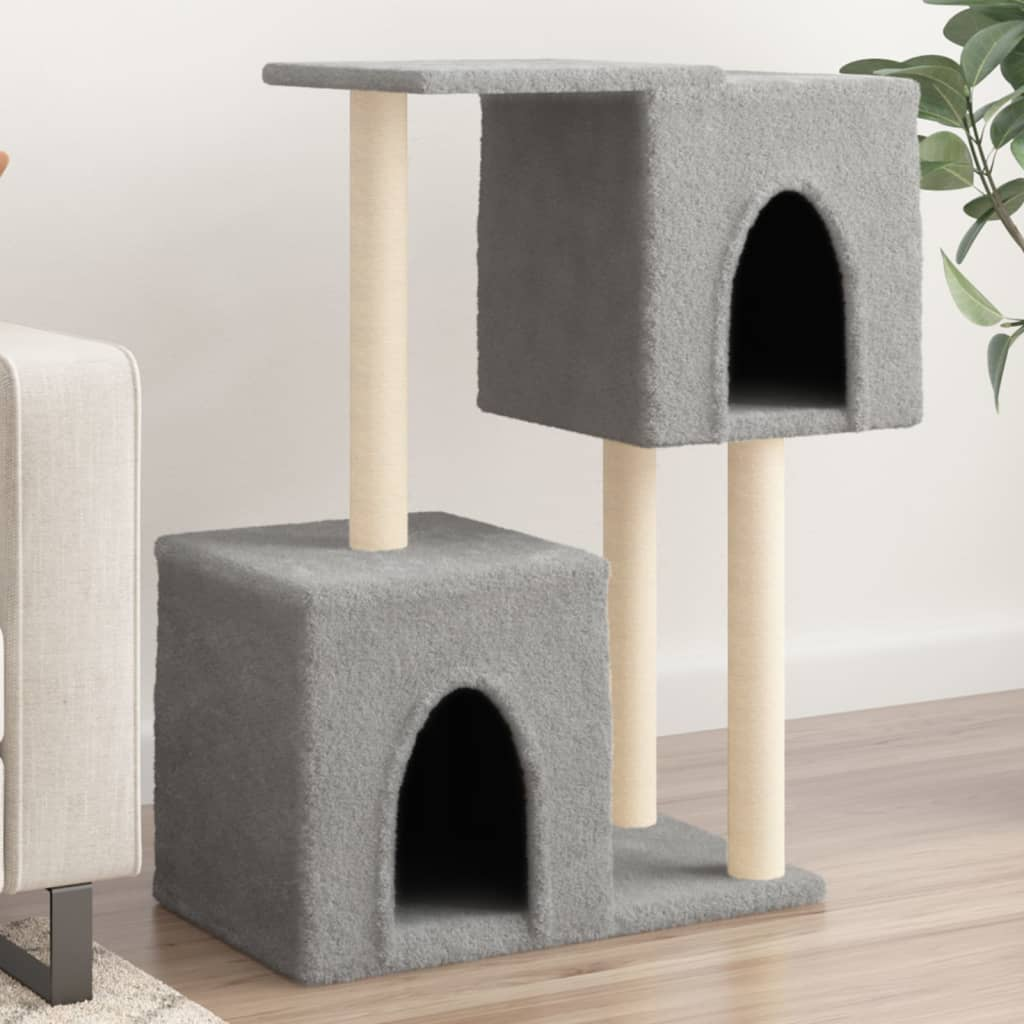 Glamorous Pups : vidaXL Cat Tree Light grey Engineered wood, plush, sisal Medium Cat Tree