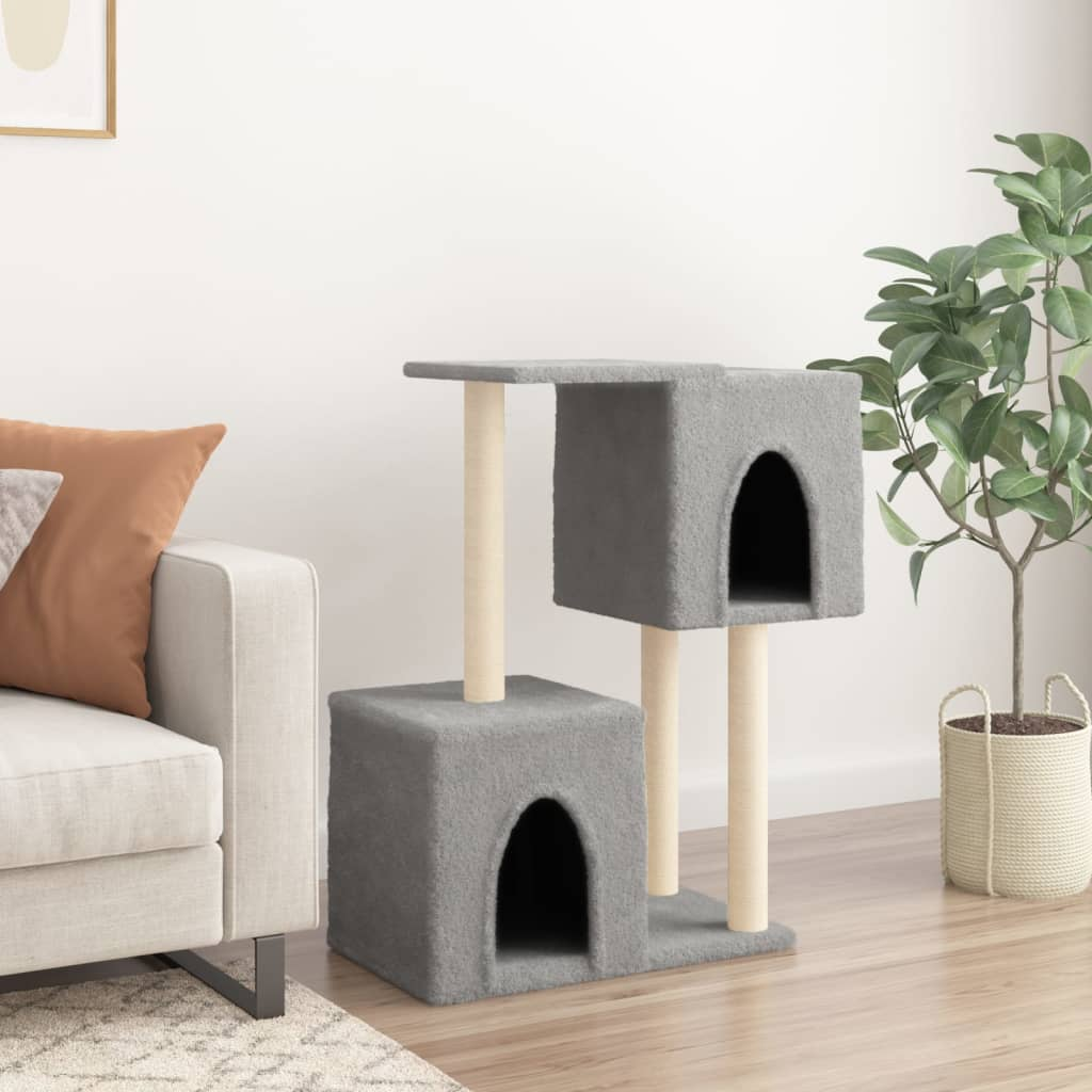 Glamorous Pups : vidaXL Cat Tree Light grey Engineered wood, plush, sisal Medium Cat Tree