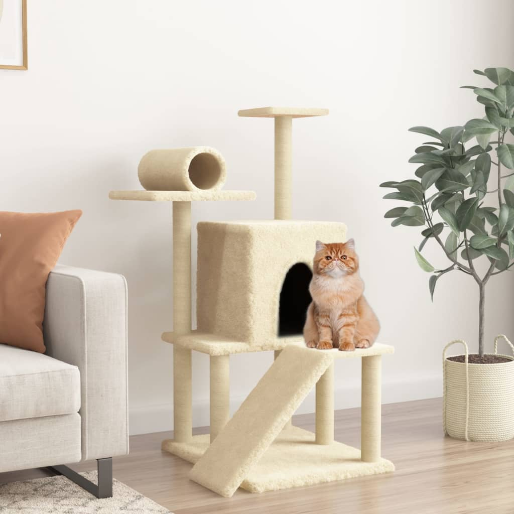 Glamorous Pups : vidaXL Cat Tree Cream Engineered wood, Plush, Sisal 43.5 in Durable