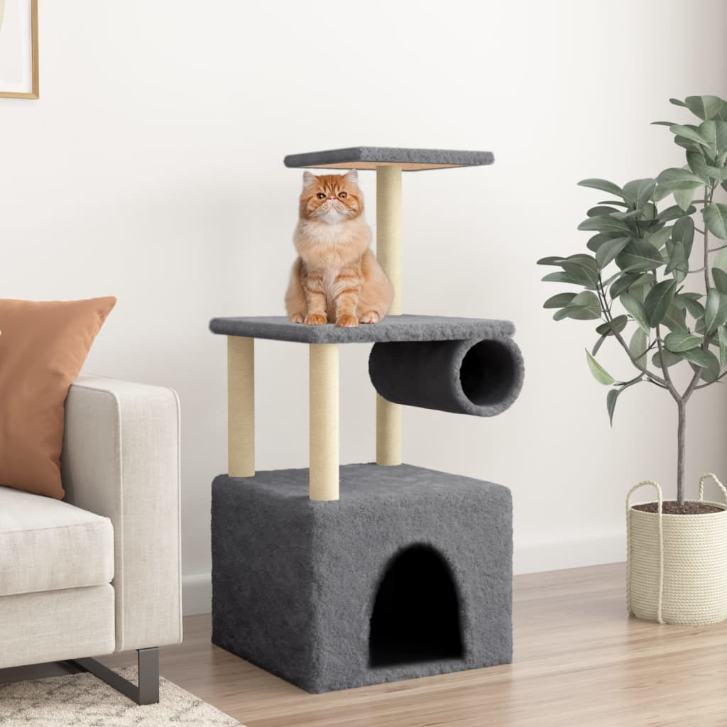 Glamorous Pups : vidaXL Cat Tree Dark Grey Engineered wood, plush, sisal Medium Durable
