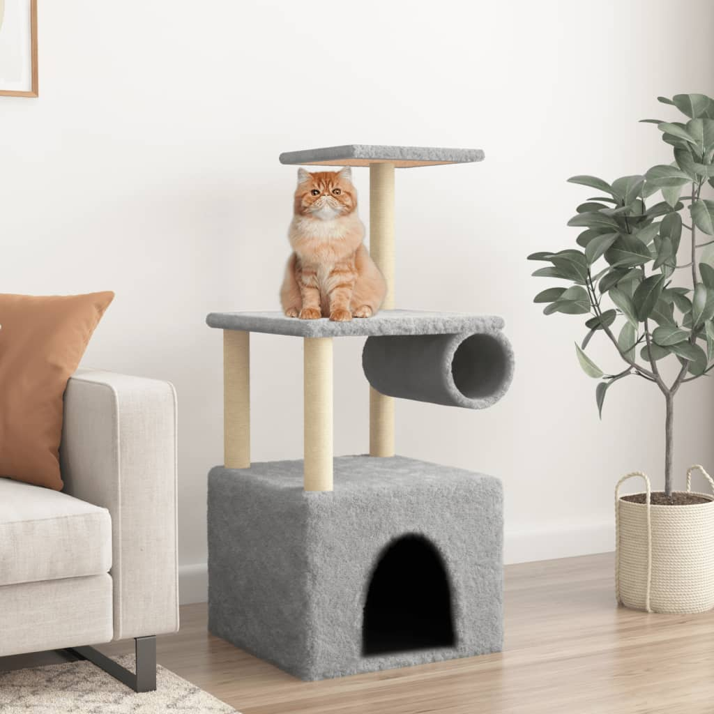 Glamorous Pups : vidaXL Cat Tree Light grey Engineered wood 43.1 in tall Modern