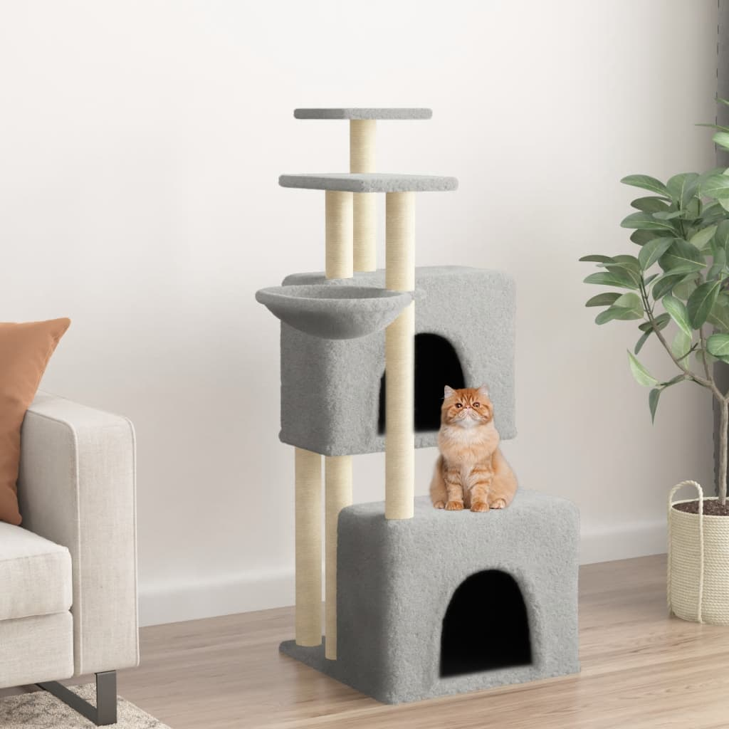 Glamorous Pups : vidaXL Cat Tree Light Grey Engineered Wood, Plush, Sisal Medium-sized