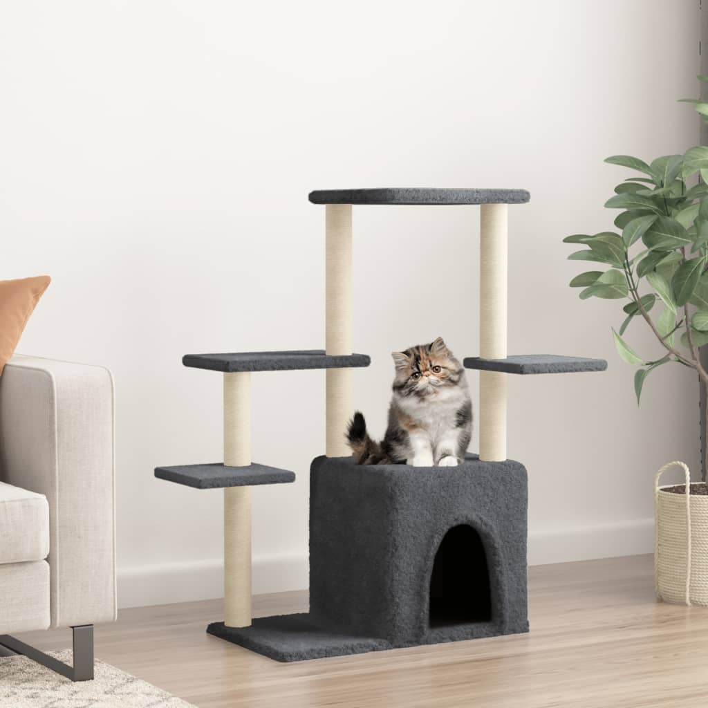 Glamorous Pups : vidaXL Cat Tree Dark Grey Engineered wood, plush, sisal 38.4 in tall