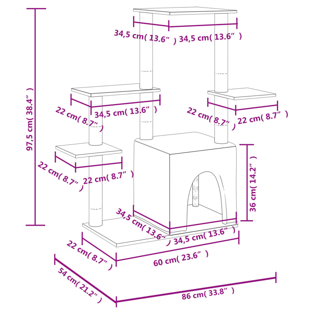 Glamorous Pups : vidaXL Cat Tree Dark Grey Engineered wood, plush, sisal 38.4 in tall