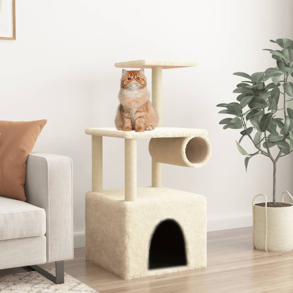 Glamorous Pups : vidaXL Cat Tree Cream Engineered wood Medium Modern Cat Tree Other