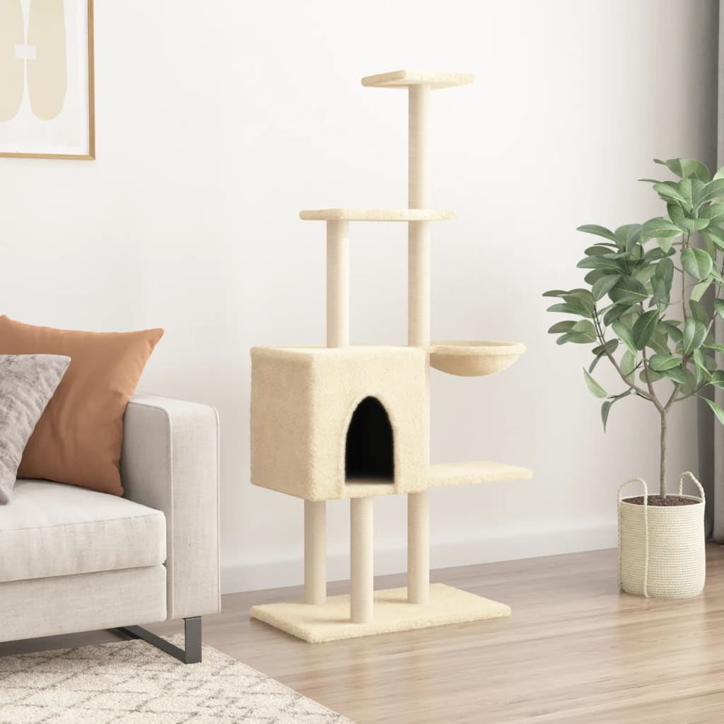 Glamorous Pups : vidaXL Cat Tree Cream Engineered wood, plush, sisal 57.1 in height