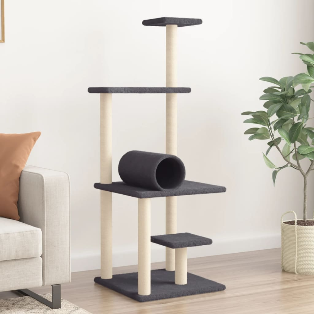 Glamorous Pups : vidaXL Cat Tree Dark Grey Engineered wood, plush, sisal 53.5 in tall