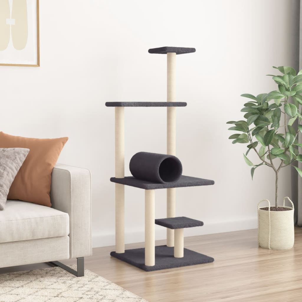Glamorous Pups : vidaXL Cat Tree Dark Grey Engineered wood, plush, sisal 53.5 in tall