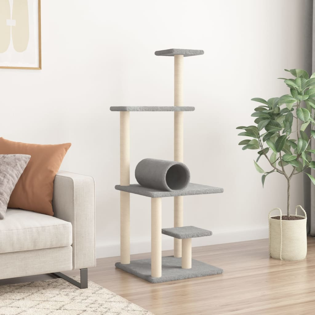 Glamorous Pups : vidaXL Cat Tree Light grey Engineered wood, plush, sisal 53.5 in tall