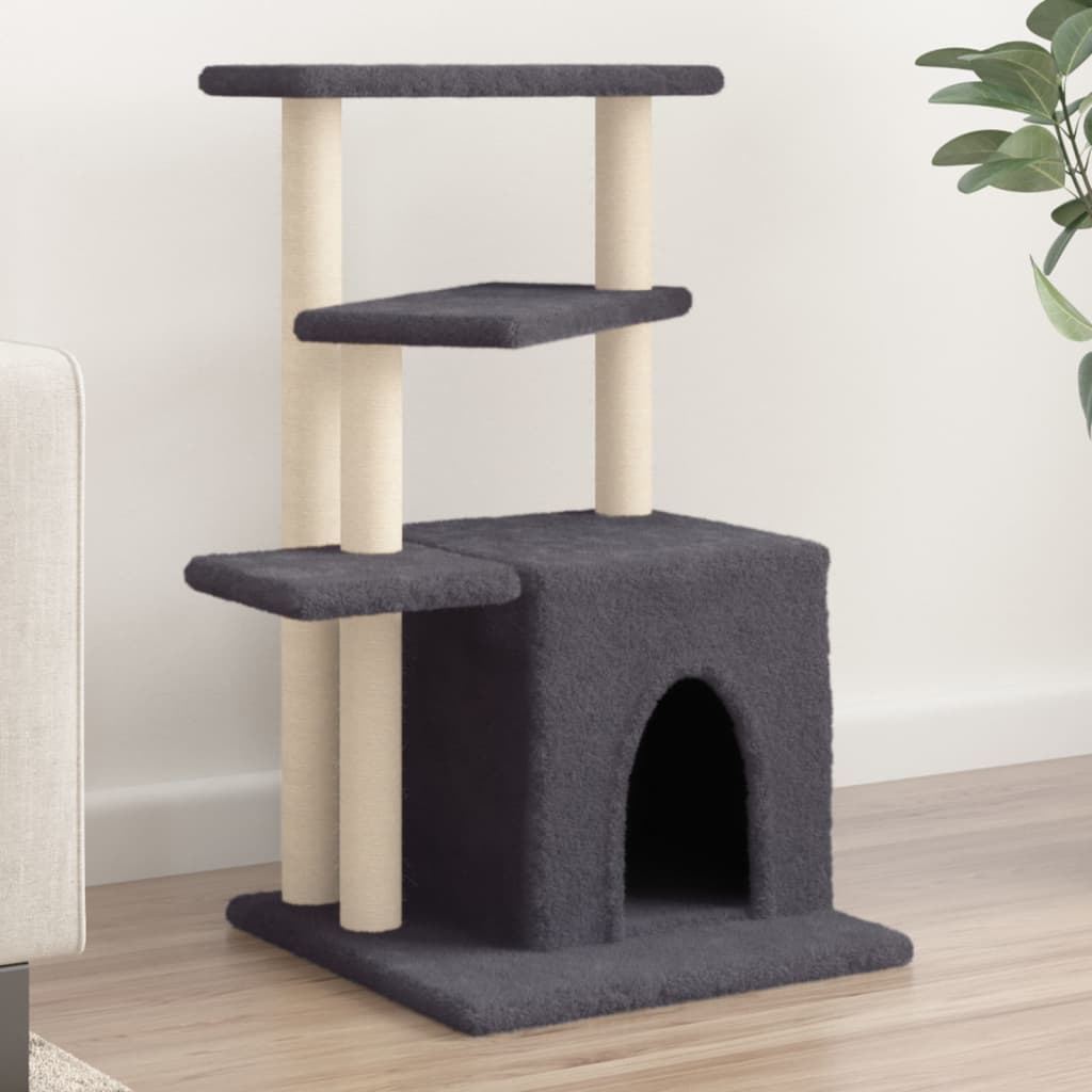 Glamorous Pups : vidaXL Cat Tree Dark Grey Engineered Wood, Plush, Sisal Medium Cat Tree
