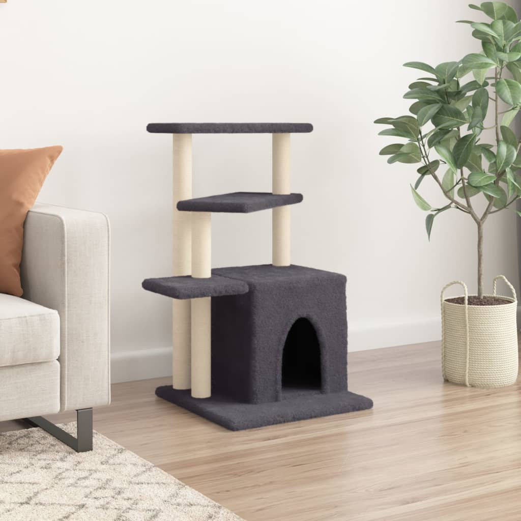 Glamorous Pups : vidaXL Cat Tree Dark Grey Engineered Wood, Plush, Sisal Medium Cat Tree