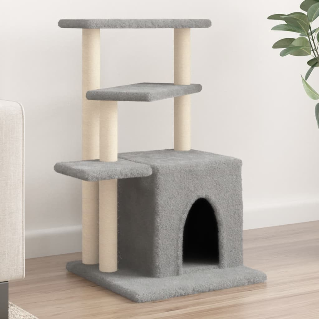 Glamorous Pups : vidaXL Cat Tree Light gray Engineered wood, plush, sisal Medium Durable
