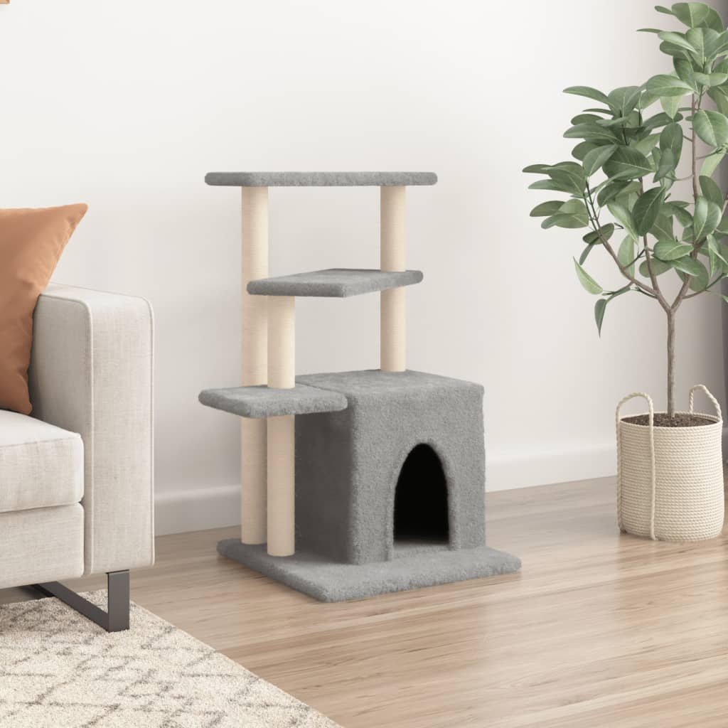 Glamorous Pups : vidaXL Cat Tree Light gray Engineered wood, plush, sisal Medium Durable