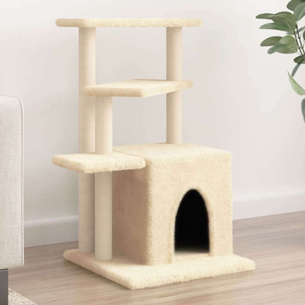 Glamorous Pups : vidaXL Cat Tree Cream Engineered wood, plush, sisal 32.9 in tall Tough