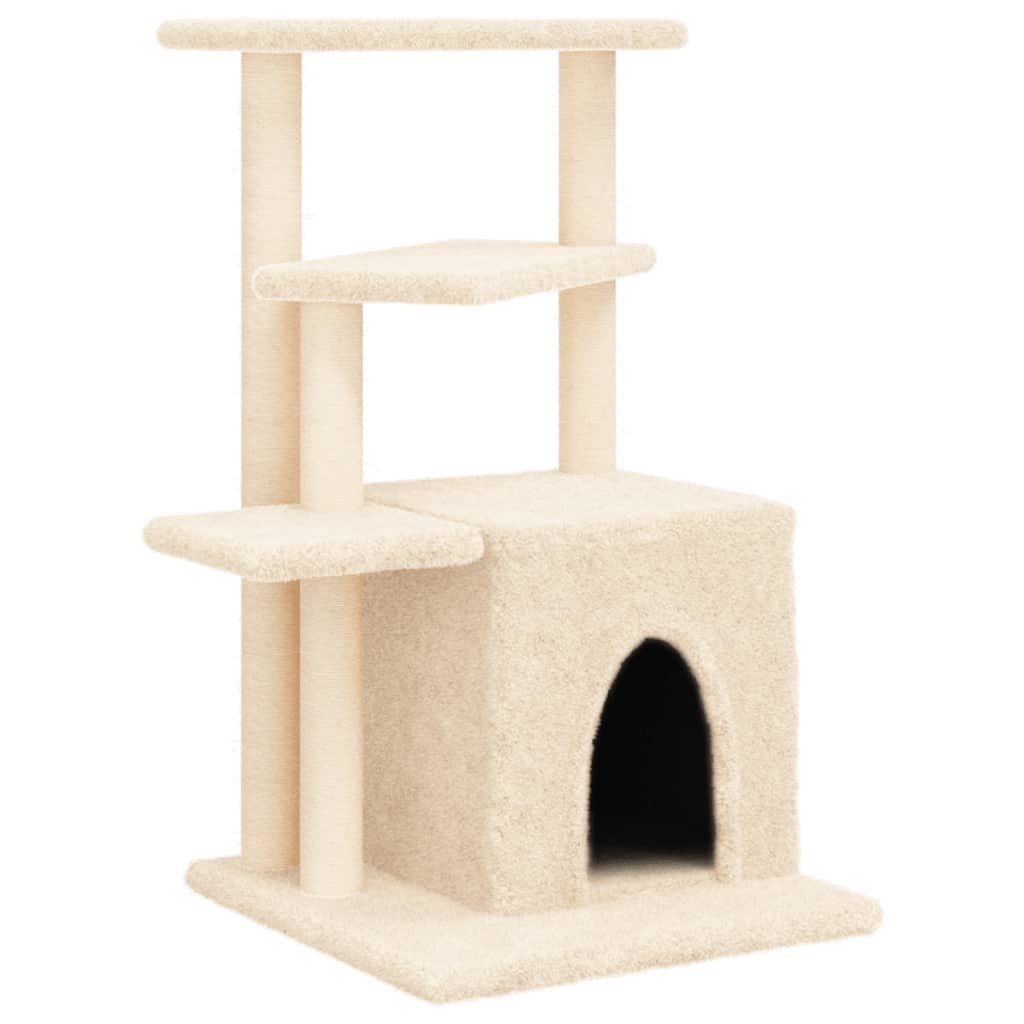 Glamorous Pups : vidaXL Cat Tree Cream Engineered wood, plush, sisal 32.9 in tall Tough