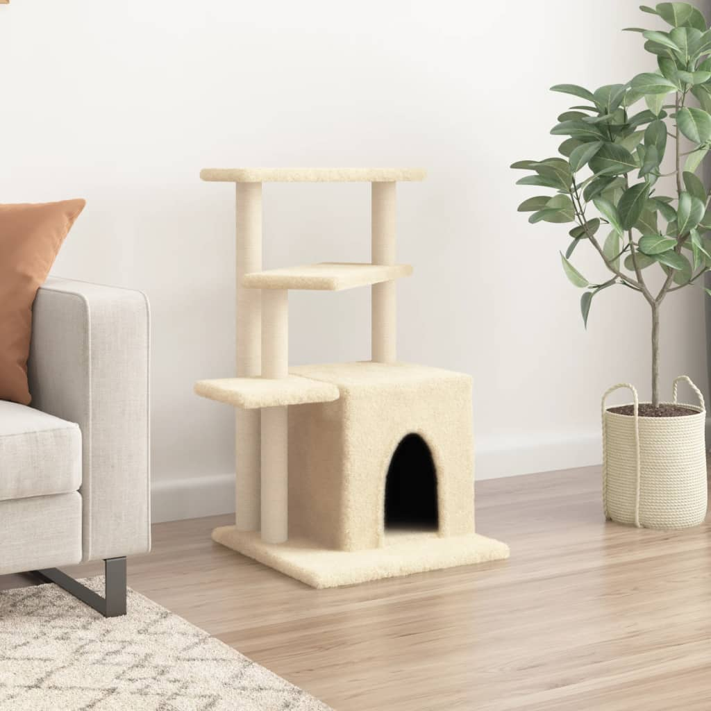 Glamorous Pups : vidaXL Cat Tree Cream Engineered wood, plush, sisal 32.9 in tall Tough