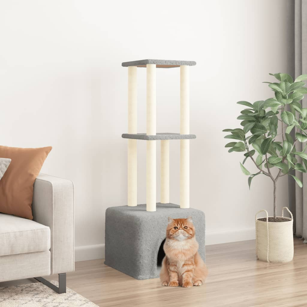 Glamorous Pups : vidaXL Cat Tree Light grey Engineered wood, plush, sisal 52.6 in Modern