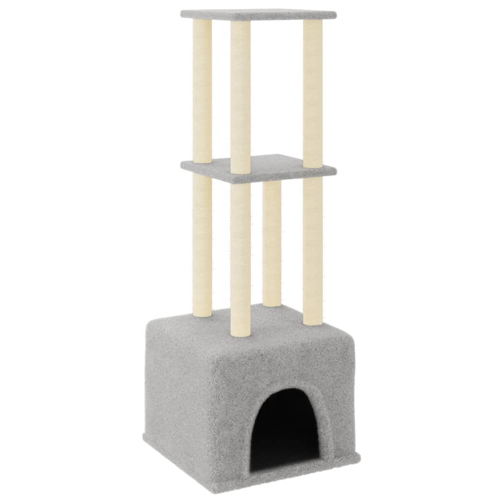 Glamorous Pups : vidaXL Cat Tree Light grey Engineered wood, plush, sisal 52.6 in Modern