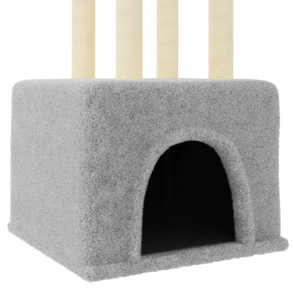 Glamorous Pups : vidaXL Cat Tree Light grey Engineered wood, plush, sisal 52.6 in Modern