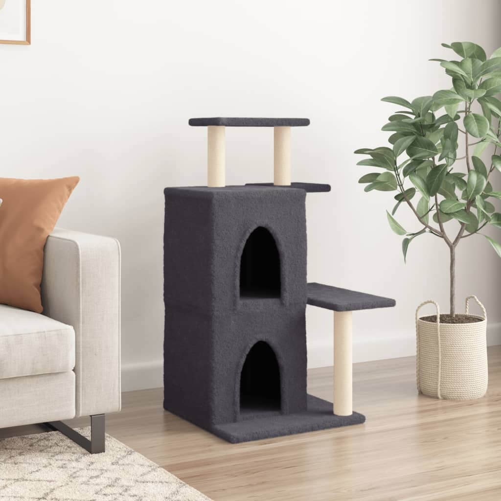 Glamorous Pups : vidaXL Cat Tree Dark Grey Engineered wood, Plush, Sisal Medium Durable