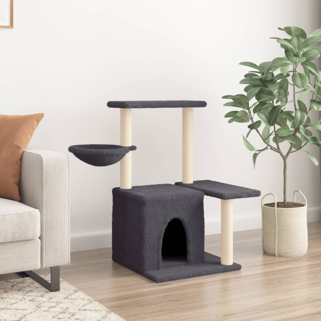 Glamorous Pups : vidaXL Cat Tree Dark grey Engineered wood, plush, sisal Medium Durable