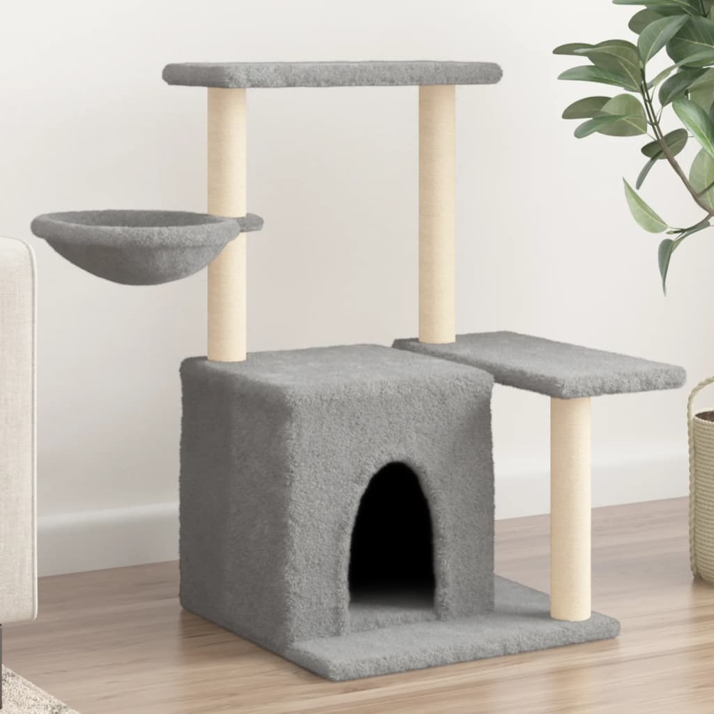 Glamorous Pups : vidaXL Cat Tree Light grey Engineered wood, plush, sisal 32.7 in Modern