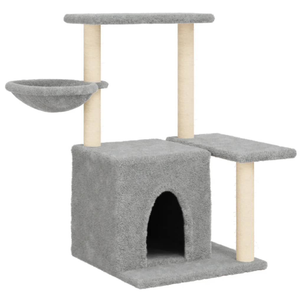 Glamorous Pups : vidaXL Cat Tree Light grey Engineered wood, plush, sisal 32.7 in Modern