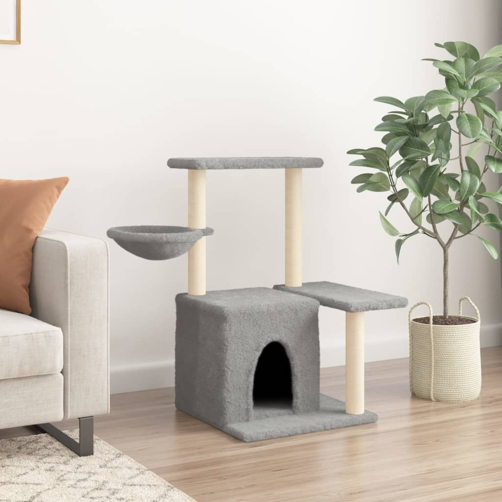 Glamorous Pups : vidaXL Cat Tree Light grey Engineered wood, plush, sisal 32.7 in Modern
