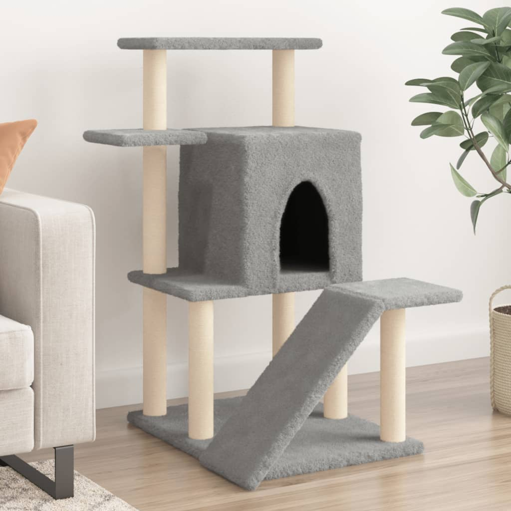 Glamorous Pups : vidaXL Cat Tree Light grey Engineered wood, Plush, Sisal 38.2 in, Medium
