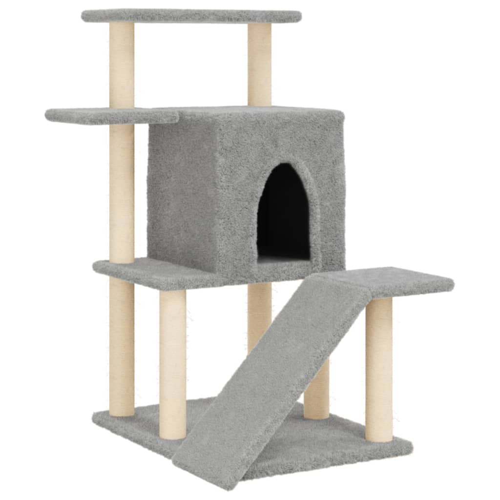 Glamorous Pups : vidaXL Cat Tree Light grey Engineered wood, Plush, Sisal 38.2 in, Medium