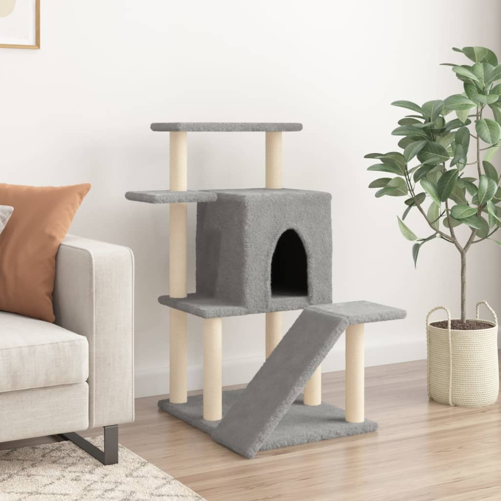 Glamorous Pups : vidaXL Cat Tree Light grey Engineered wood, Plush, Sisal 38.2 in, Medium