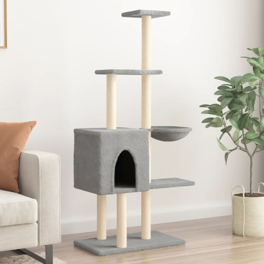 Glamorous Pups : vidaXL Cat Tree Light grey Engineered wood, plush, sisal 57.1 in tall