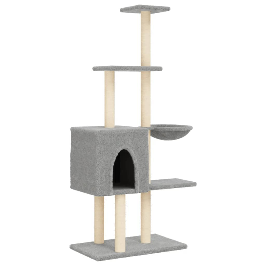 Glamorous Pups : vidaXL Cat Tree Light grey Engineered wood, plush, sisal 57.1 in tall
