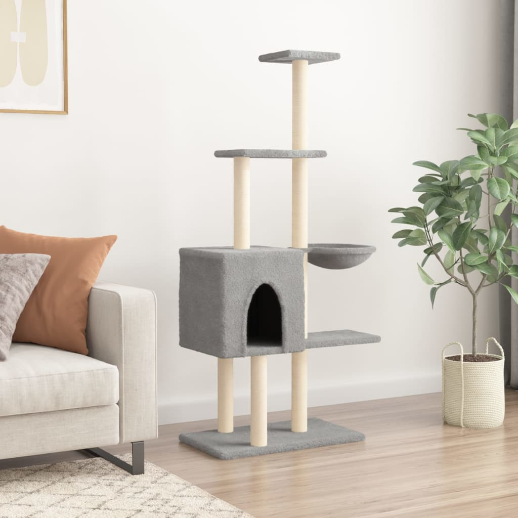 Glamorous Pups : vidaXL Cat Tree Light grey Engineered wood, plush, sisal 57.1 in tall